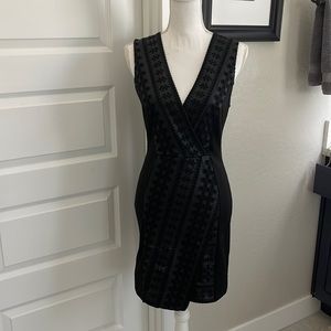 BCBG black perforated leather and knit dress